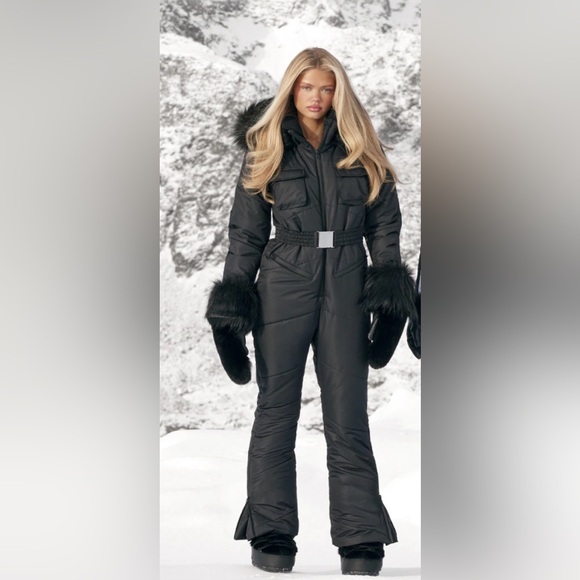 PrettyLittleThing Black Puffer Jumpsuit